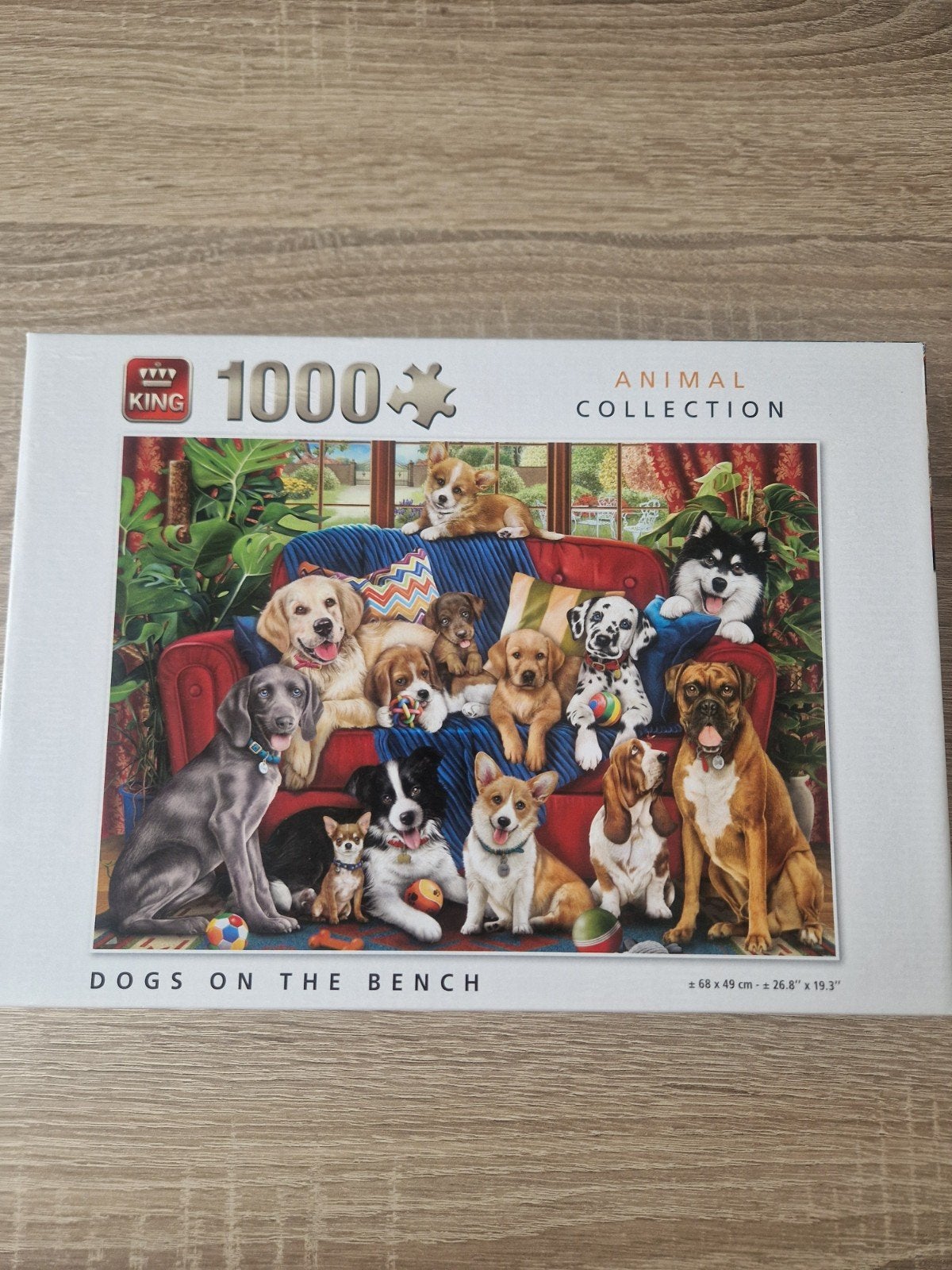 King Legpuzzel 1000 stukjes - Dogs on the Bench, Ophalen of Verzenden, 500 t/m 1500 stukjes, Legpuzzel