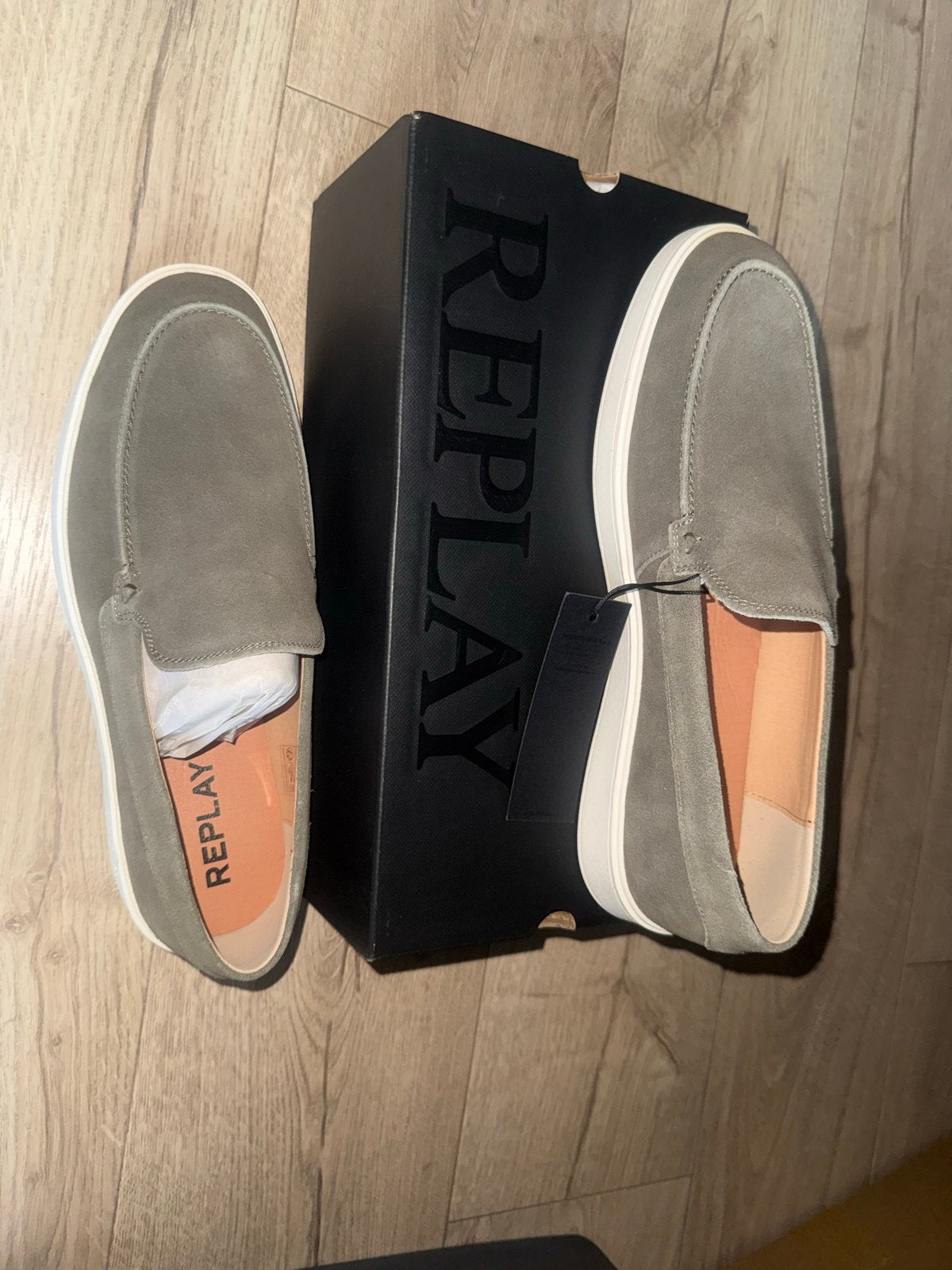 Nieuwe Replay Loafers Kaki Leer Maat 45, Ophalen of Verzenden, Nieuw, Overige kleuren, Loafers