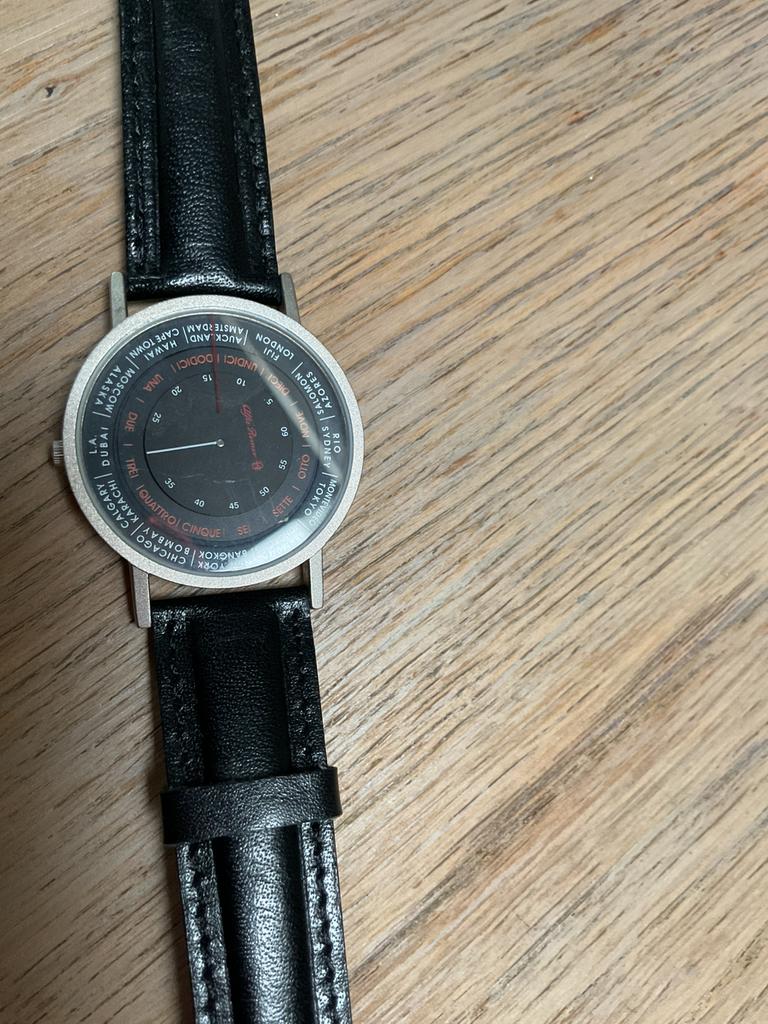 Alfa Romeo Worldtime horloge Timpro, Sieraden, Tassen en Uiterlijk, Horloges | Heren, Overige merken, Overige materialen, Leer