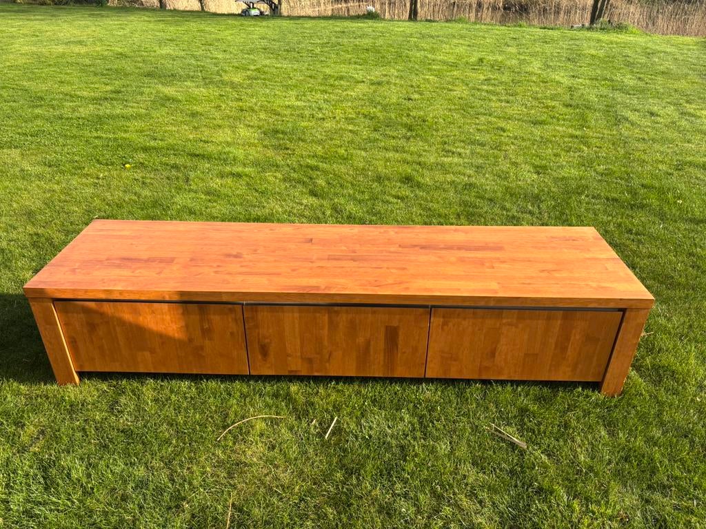 Tv meubel Rubberwood licht noten 210x55, Ophalen, Zo goed als nieuw, Minder dan 50 cm