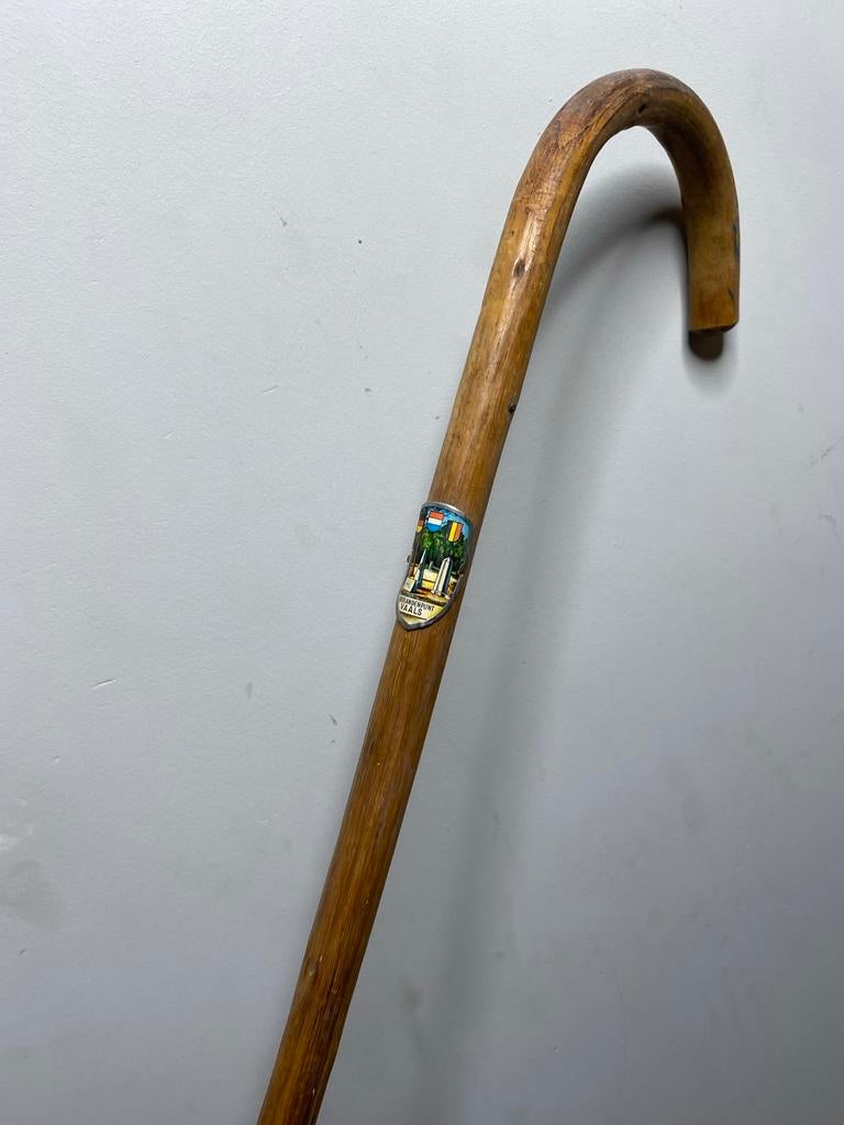 Vintage Houten Wandelstok met Drielandenpunt Vaals Embleem, Gebruikt, VAALS, Ophalen of Verzenden, Wandelstok