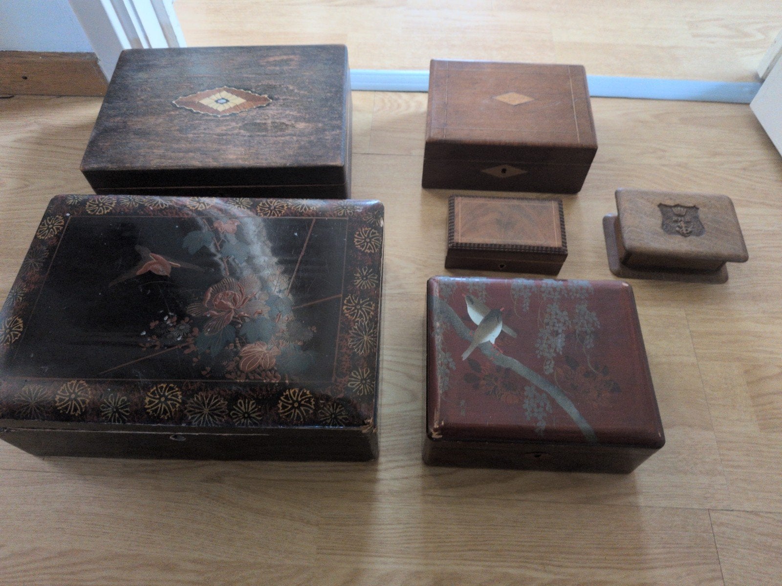 19e eeuwse doosjes, lakdozen, houten dozen antiek, Antiek en Kunst, Ophalen of Verzenden