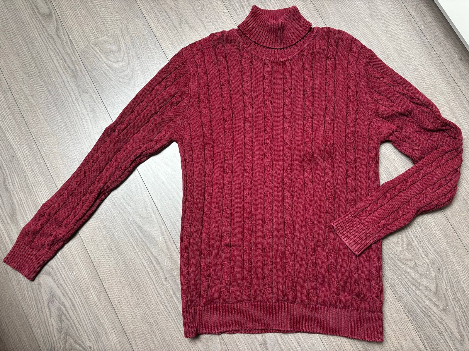 WE bordeauxrode coltrui met kabelpatroon - Maat L, Ophalen of Verzenden, Gedragen, Maat 52/54 (L), Rood