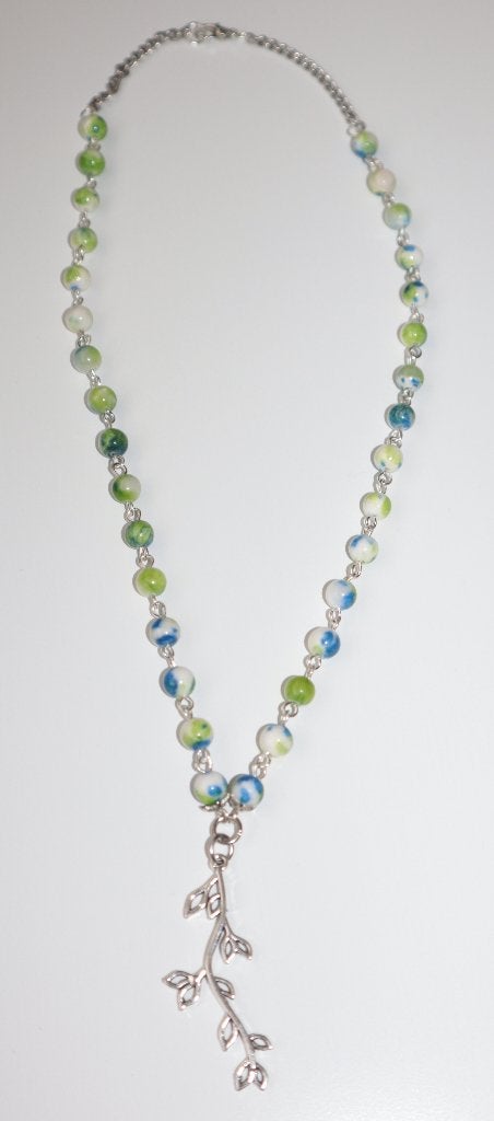 Ketting met 6 mm gevlekte Perzische jade, in groen/blauw/wit, Met hanger, Overige kleuren, Nieuw, Ophalen of Verzenden