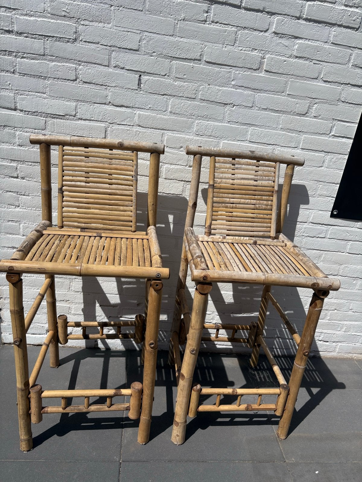 Set van 4 bamboe barkrukken, Gebruikt, Met voetsteun, 60 tot 90 cm, Ophalen of Verzenden