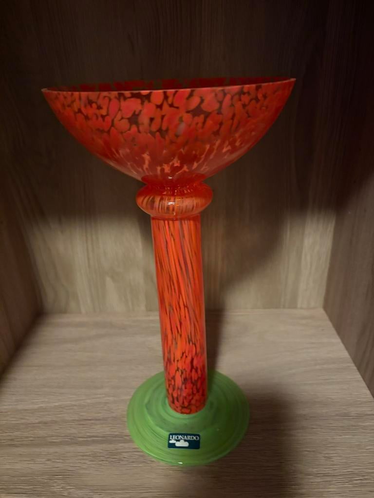 Leonardo Glazen Vaas Oranje/Groen - Decoratief, Ophalen of Verzenden