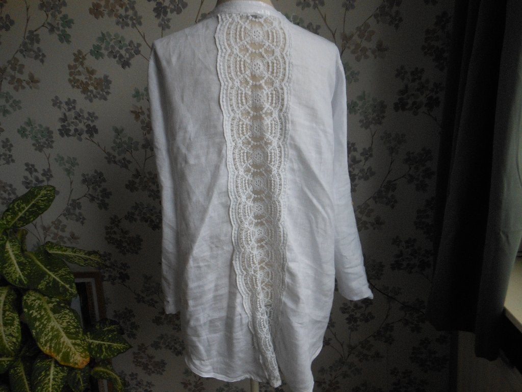 100% linnen blouse van PERLA NERA maat L, Kleding | Dames, Ophalen of Verzenden, Zo goed als nieuw, Maat 42/44 (L), Wit