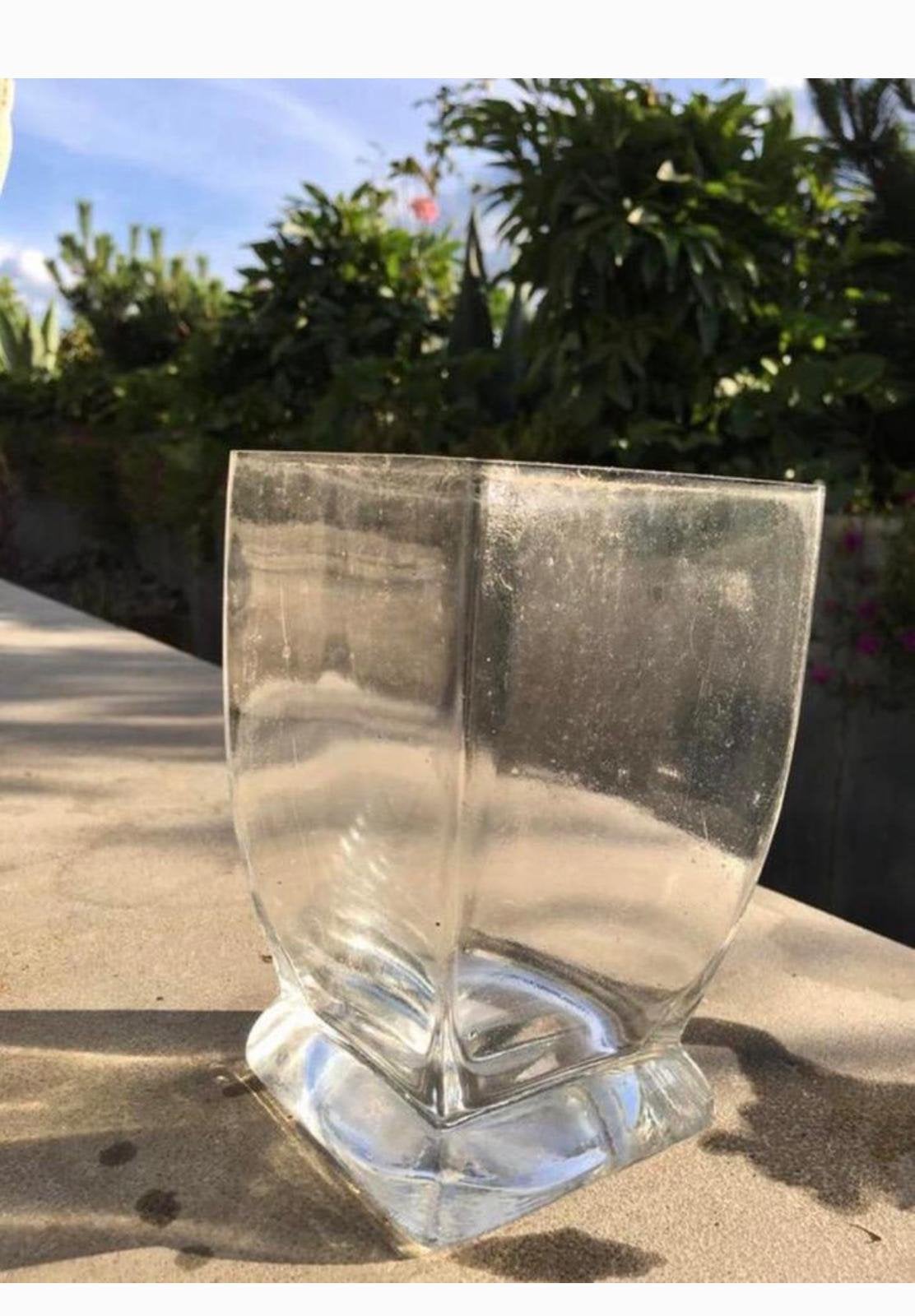 Mooie klassieke heldere glazen vaas pot vierkant, Ophalen, Handgemaakt, Transparant, Glas
