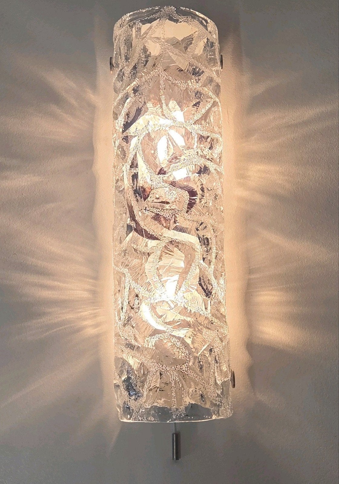 Mid-century modern ijsglas Kaiser Leuchten jaren 60 massief, Ophalen, E14 (klein), Wandlamp, Glas
