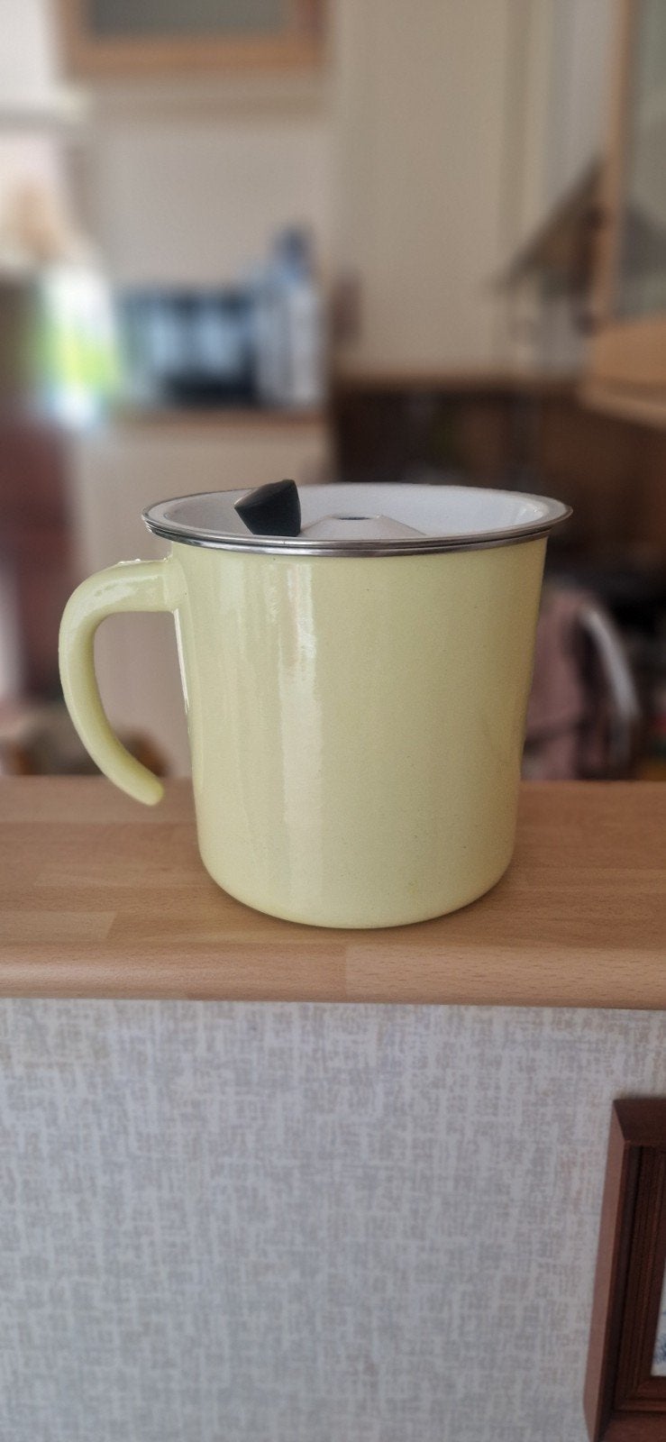 Vintage Gele Emaille melkkoker met deksel, Ophalen