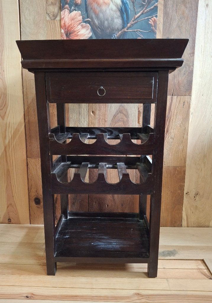 Wijnrek met lade en dienblad - Donker hout, Ophalen, 5 tot 15 flessen, Zo goed als nieuw, 75 – 100