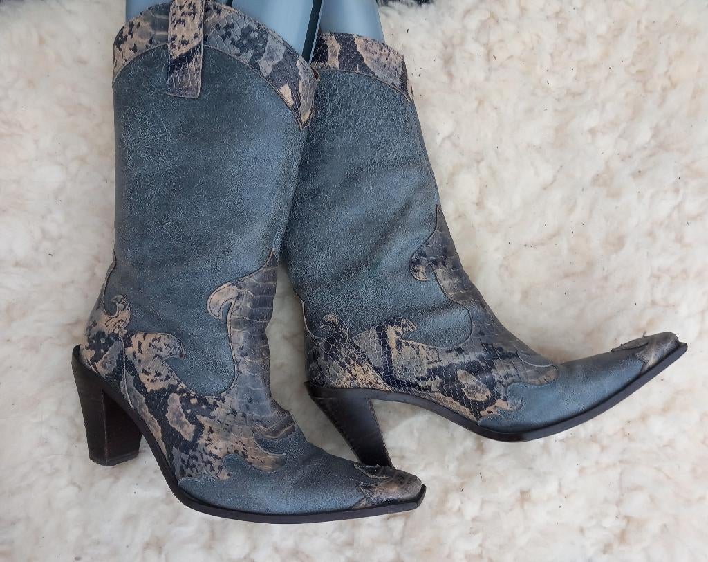Dames boho/western laarzen, Hoge laarzen, Blauw, Ophalen of Verzenden, Gedragen