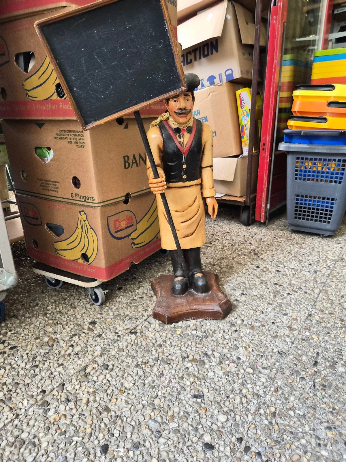 Vintage houten ober beeld met krijtbord, Ophalen of Verzenden