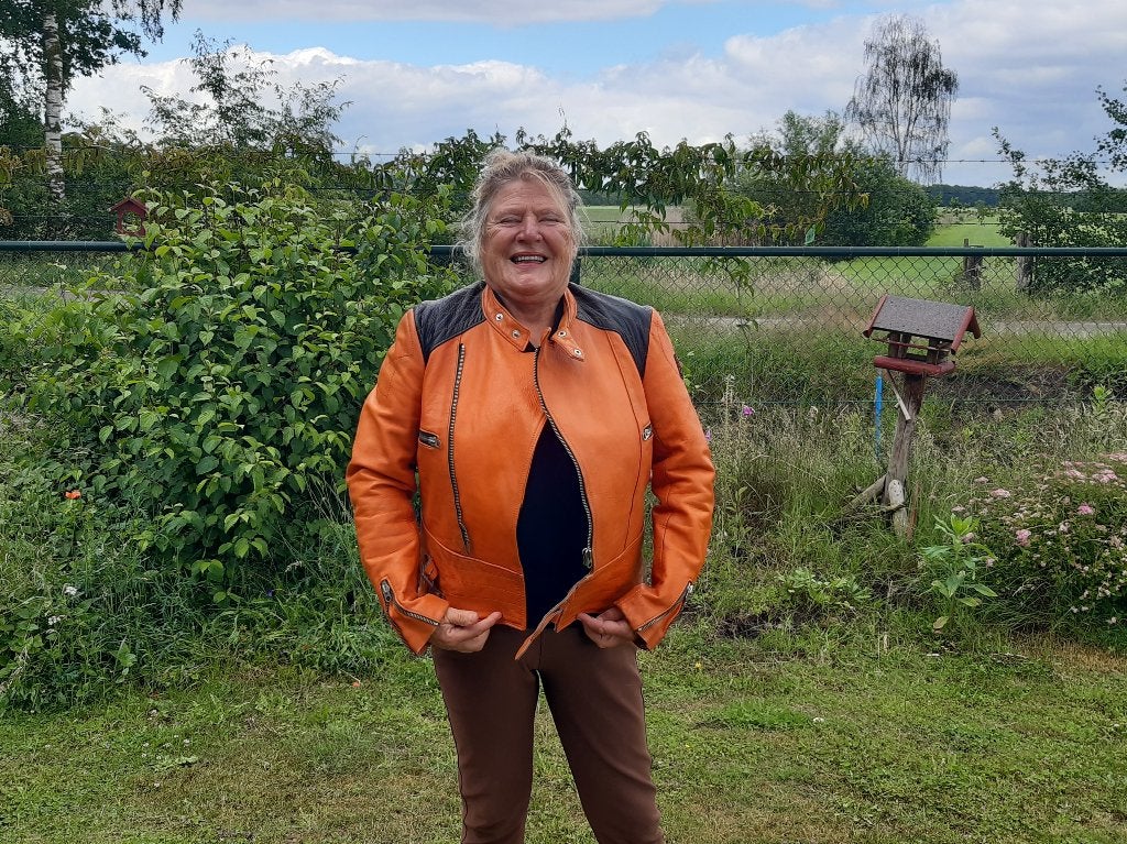 Leuk WK leren oranje dames motorjack., Motoren, Kleding | Motorkleding, Ophalen, Onbekend, Jas | leer, Dames
