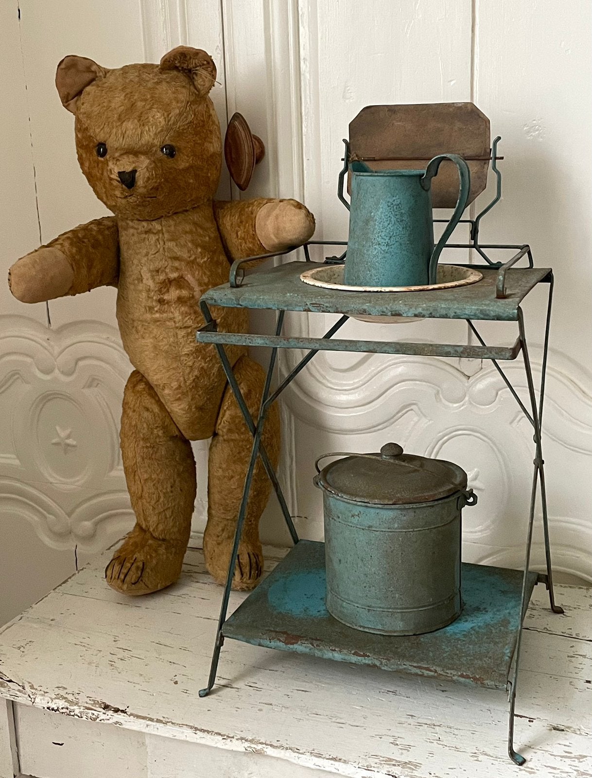 Brocante oud kinder wastafel setje 3 delig, Ophalen of Verzenden