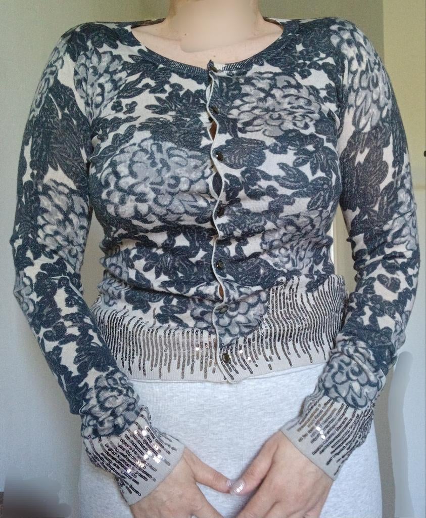Twin Set Simona Barbieri cardigan vest print pailetten wol, Kleding | Dames, Twinset, Verzenden, Maat 42/44 (L), Zo goed als nieuw