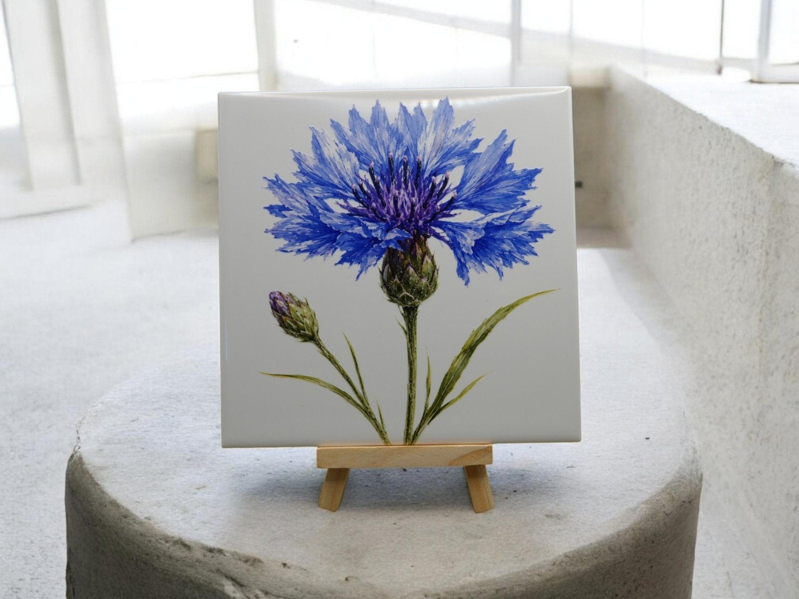 Handgeschilderde Korenbloem Keramische Tegel Kunst, Ophalen of Verzenden