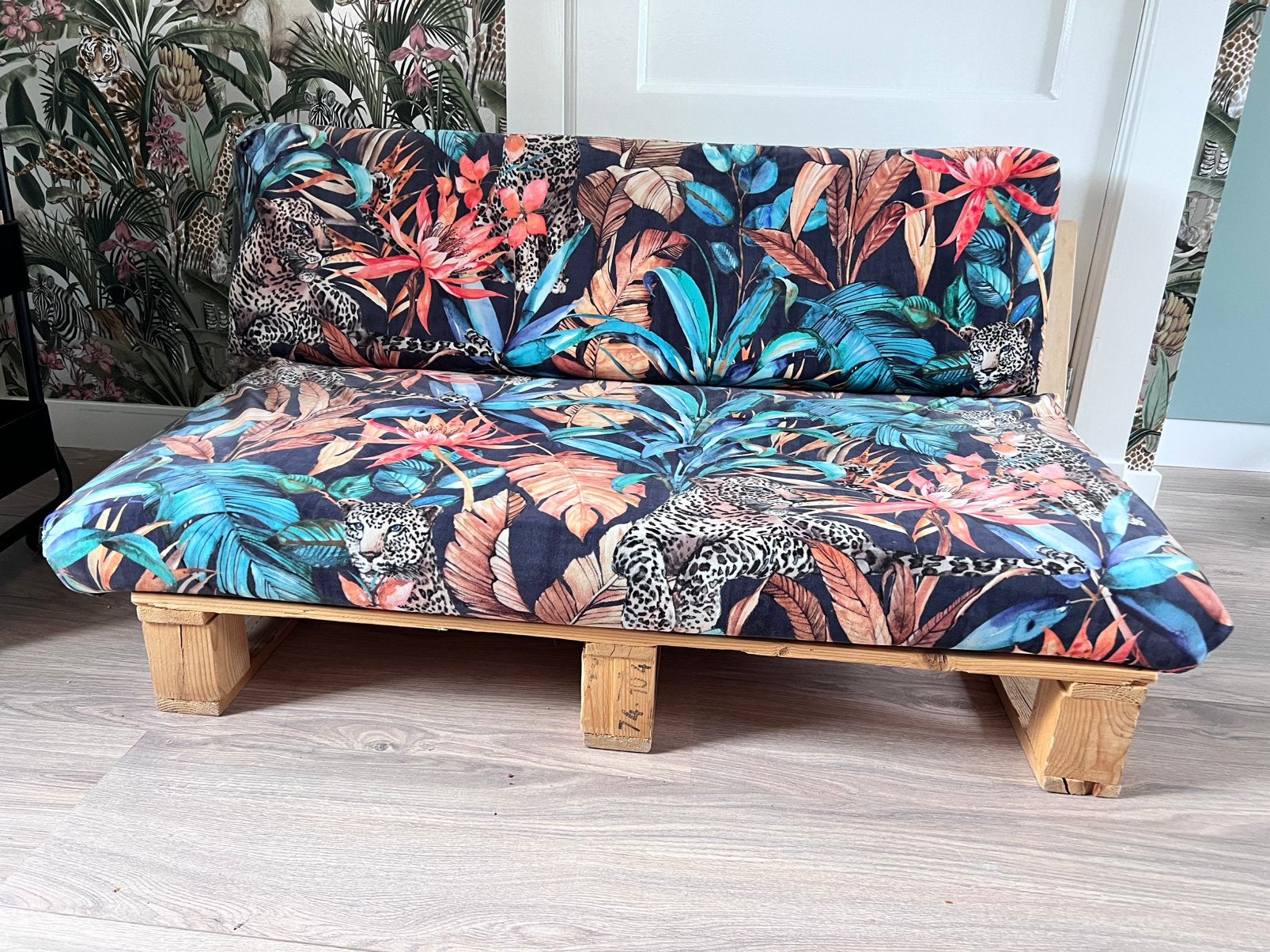 Leuk palletbankje voor binnen, inclusief kussens, Ophalen, Stoer en jungle, Eenpersoons, 75 tot 100 cm