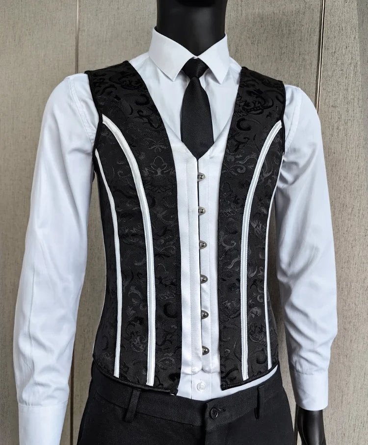 Heren zwart wit middeleeuws korset steampunk gothic, Verzenden, Nieuw, Overige maten, Kleding