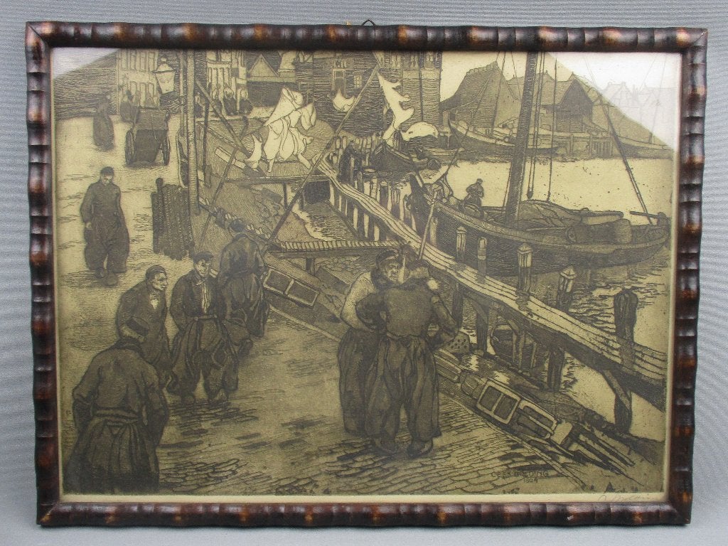 Ets Haven Volendam Cees Bolding (1897 - 1979 ), Gesigneerd, Dagelijks leven, Ets, Ophalen of Verzenden