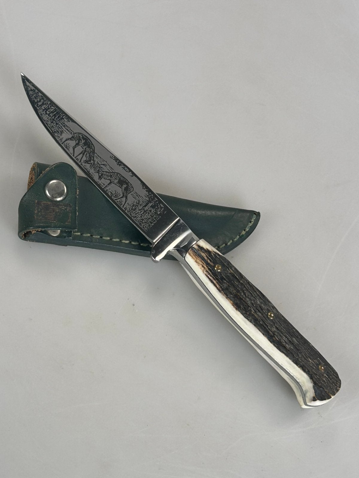 Prachtig Vintage Böker Solingen Jachtmes Hertshoorn & Etsing, Verzenden