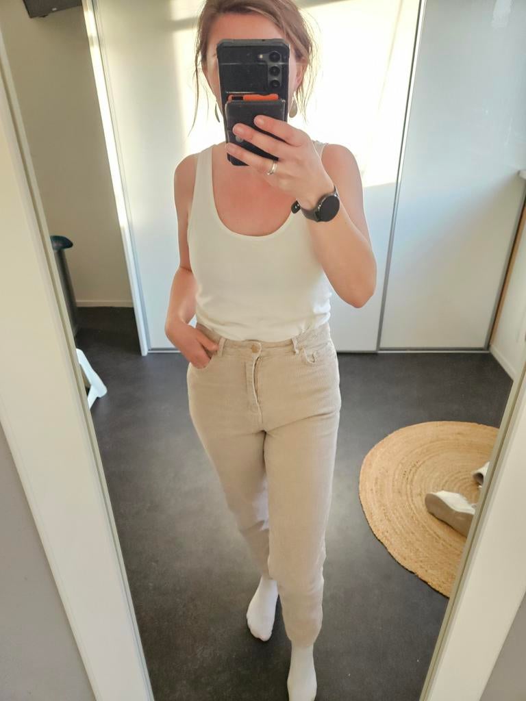 Beige ribbroek dames 38 - comfortabel en stijlvol, Maat 38/40 (M), Beige, Ophalen of Verzenden, Lang