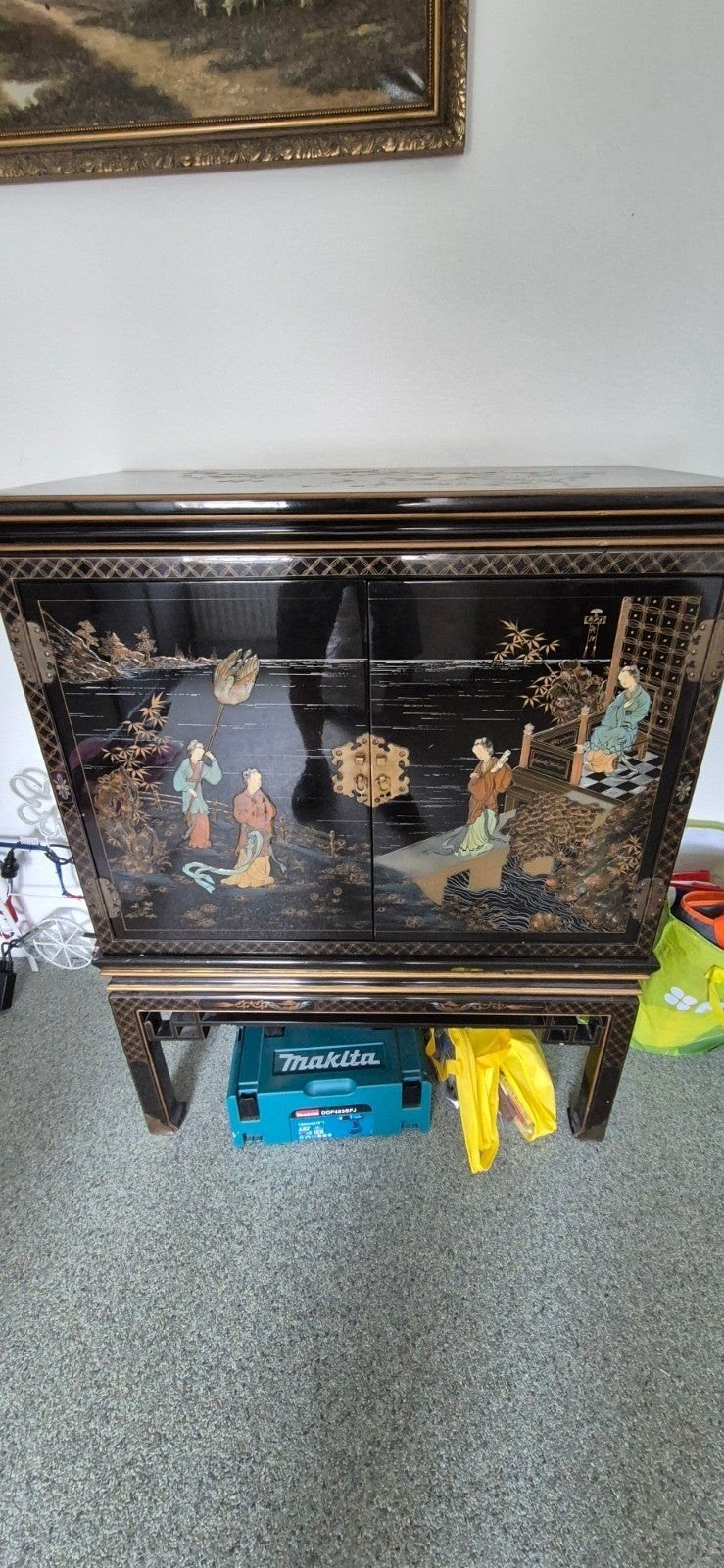 Traditionele Chinese Lakkast met Handgeschilderde Figuren, Ophalen