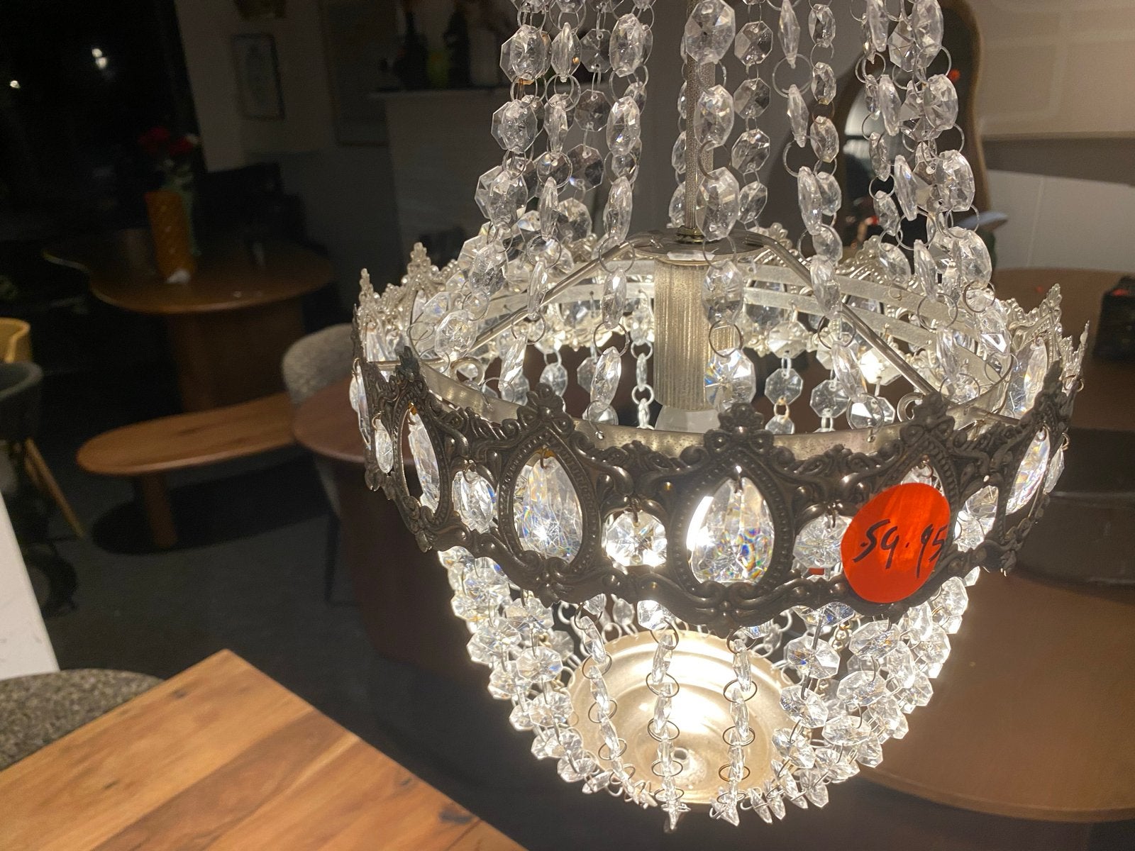 Antieke kristallen kroonluchter - 65 cm hoog, ca. 80 jaar ou, Ophalen, Gebruikt, Glas, Overige fittingen