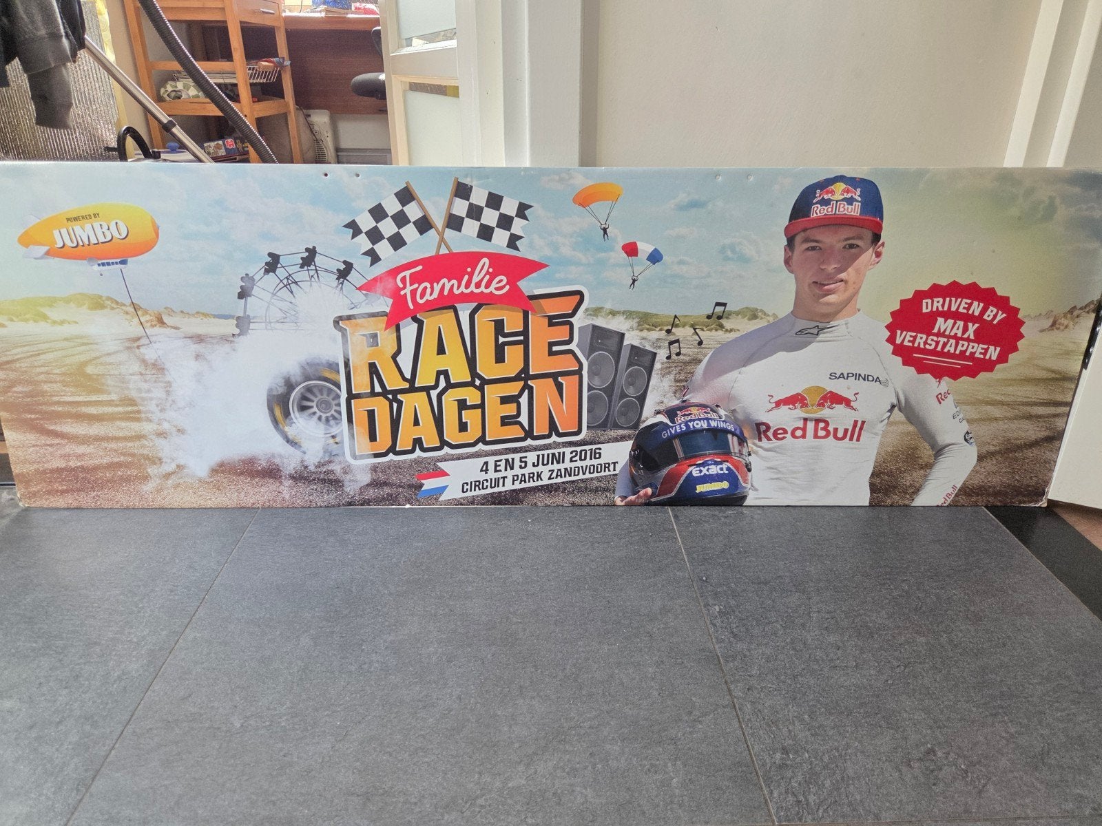 Jumbo Kartonnen Poster Max Verstappen Zandvoort 2016, Gebruikt, Deurposter of groter, Rechthoekig Liggend, Ophalen of Verzenden