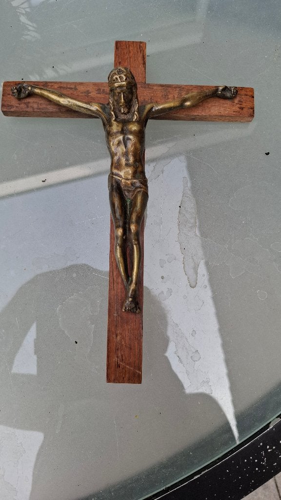 kruis massief brons 27 cm, Antiek en Kunst, Antiek | Religie, Ophalen of Verzenden