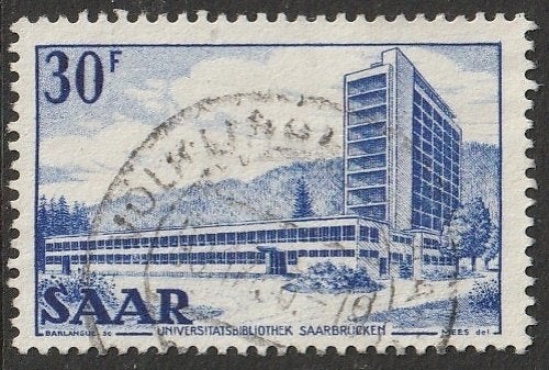 Bez.zone Fr Saar 1952 332 Bibliotheek 30f, Gest, Postzegels en Munten, Postzegels | Europa | Duitsland, Ophalen of Verzenden, Overige periodes