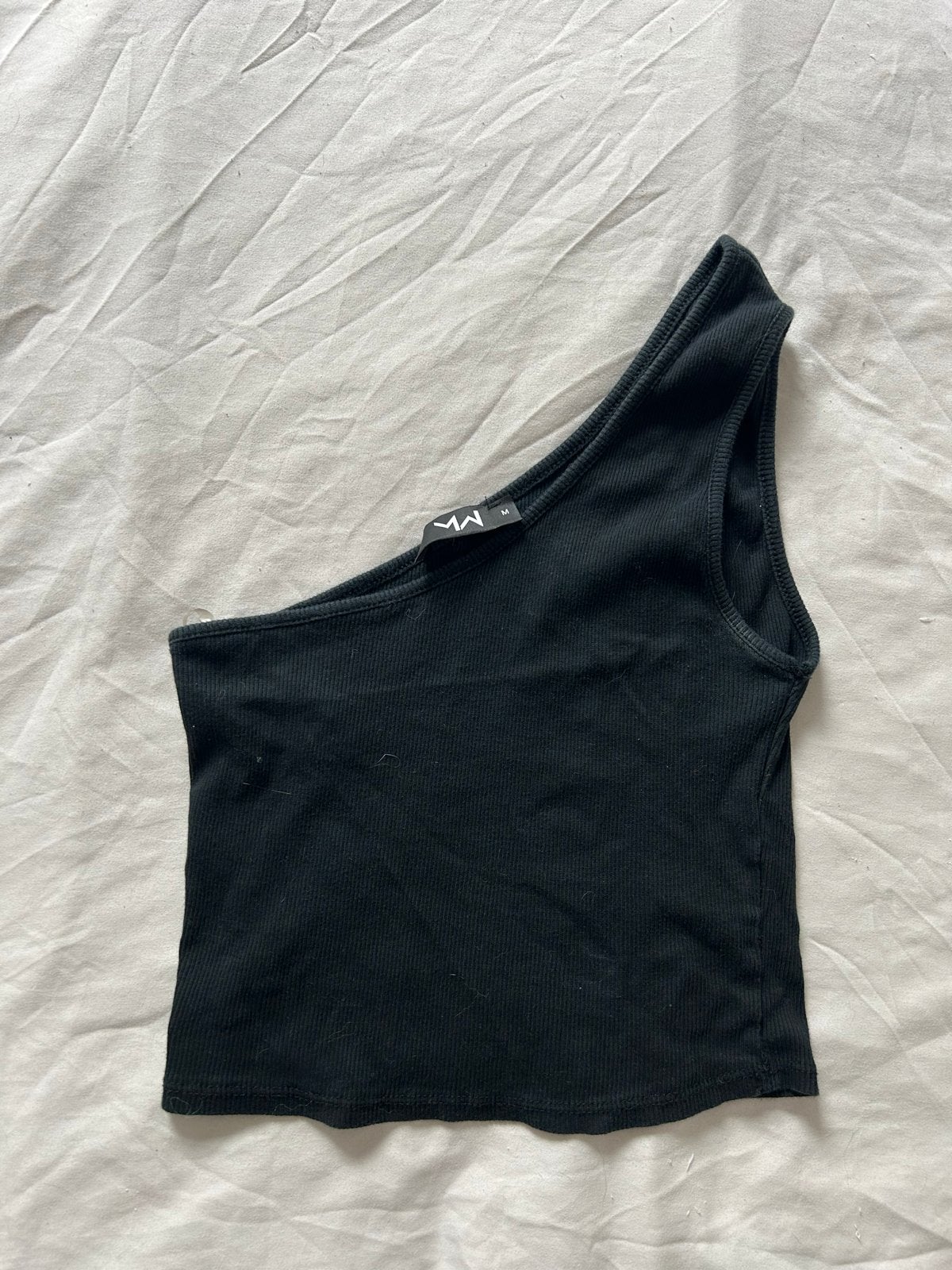 Most wanted Zwart geribbelde one-shoulder crop top, Maat 38/40 (M), Zwart, Ophalen of Verzenden, Zonder mouw