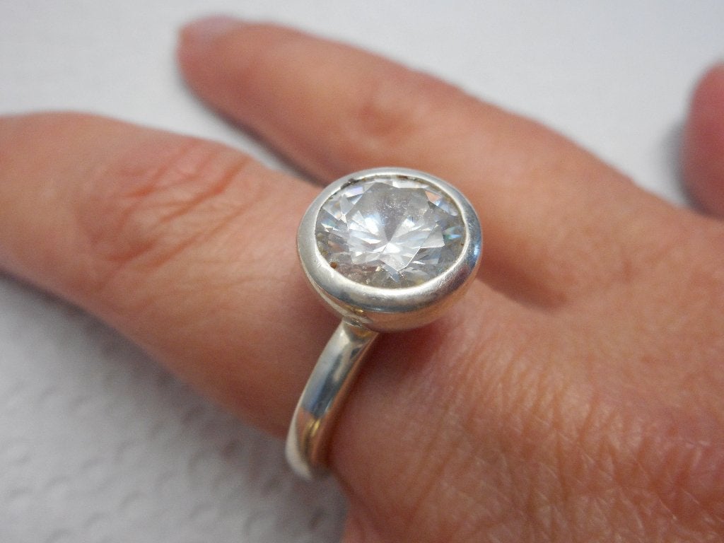 Zilveren ring met grote heldere steen maat 16,75 nr.666, Verzenden, Dame, Zilver, Zilver