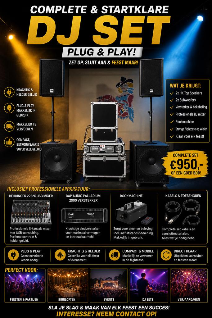 Complete DJ Geluidsset / Direct klaar voor gebruik, Ophalen, Zo goed als nieuw, Overige merken