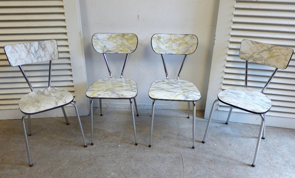 Mooi set van 4 vintage retro formica stoelen, Gebruikt, Overige kleuren, Onbekend, Ophalen of Verzenden