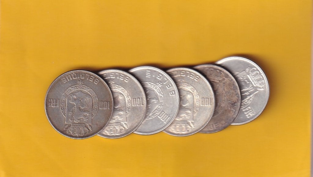 Belgie 6 zilveren 100 Franc Munten Divers, Ophalen of Verzenden, België, Setje, Zilver
