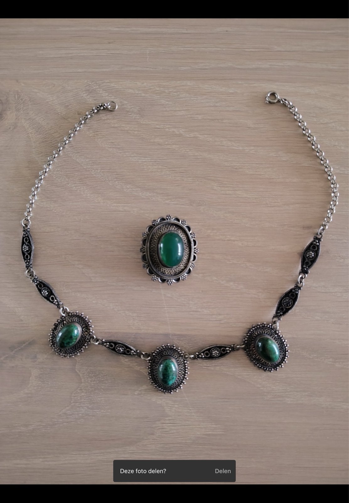 Vintage Jerusalem 925 Zilveren Collier met Broche/Hanger, Ophalen of Verzenden, Zo goed als nieuw, Met edelsteen, Groen