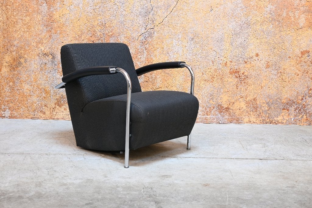 Als NIEUW! grijze stoffen Leolux Scylla design fauteuil