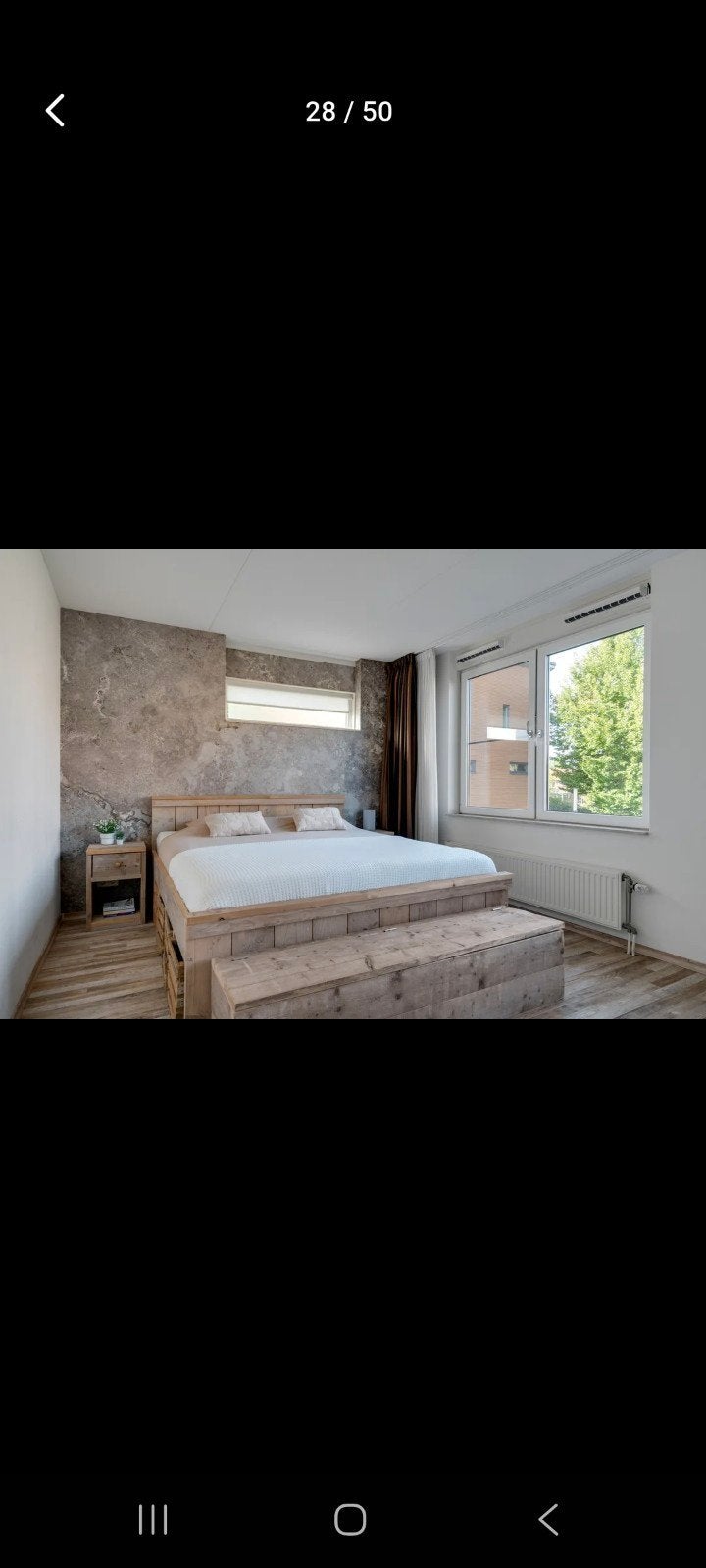 Bed 180x220cm gemaakt van steigerhout en accessoires, Ophalen, Gebruikt, Eenpersoons, Bruin