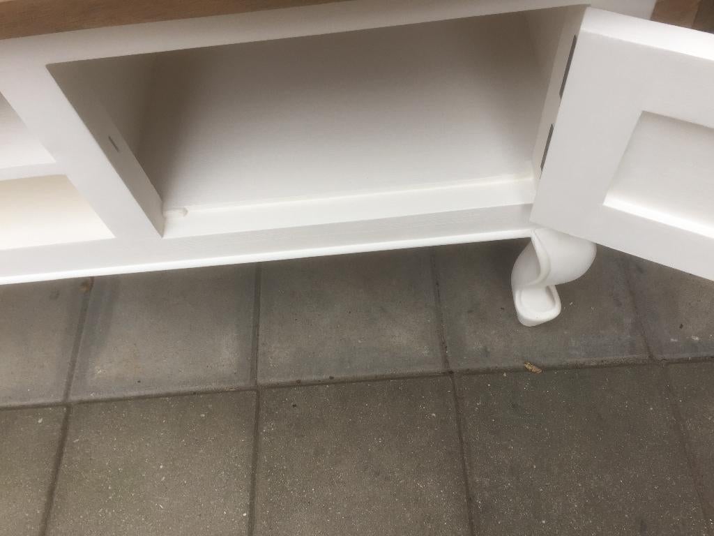 Landelijke Nieuwe Queen Ann Tv-meubel 160cm Massief Teak, Tv-meubel  Queen Ann 160cm Massief Teak blad & white-wash, 150 tot 200 cm
