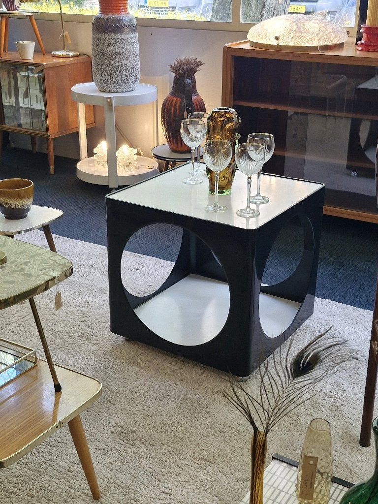 Vintage cube tafel op wieltjes space age 70s, Ophalen, Gebruikt, ., Vintage