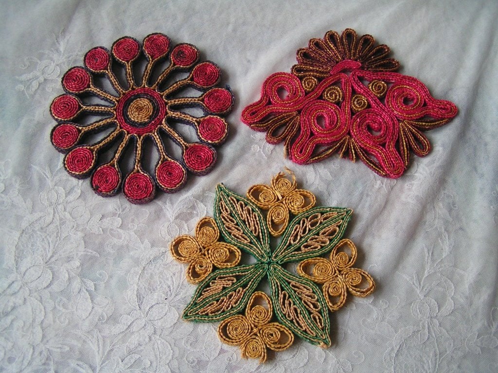 3 retro onderzetters nr DD 97, Huis en Inrichting, Gebruikt, Verzenden, Handgemaakt, Natuurlijk materiaal