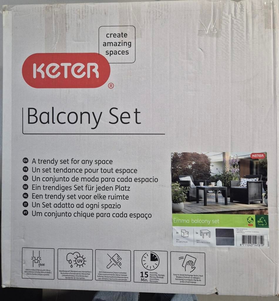 Keter Emma Balcony Tuinset NIEUW in doos !  €100, Tuin en Terras, Tuinsets en Loungesets, Kunststof, Bijzettafel, Nieuw, Loungeset