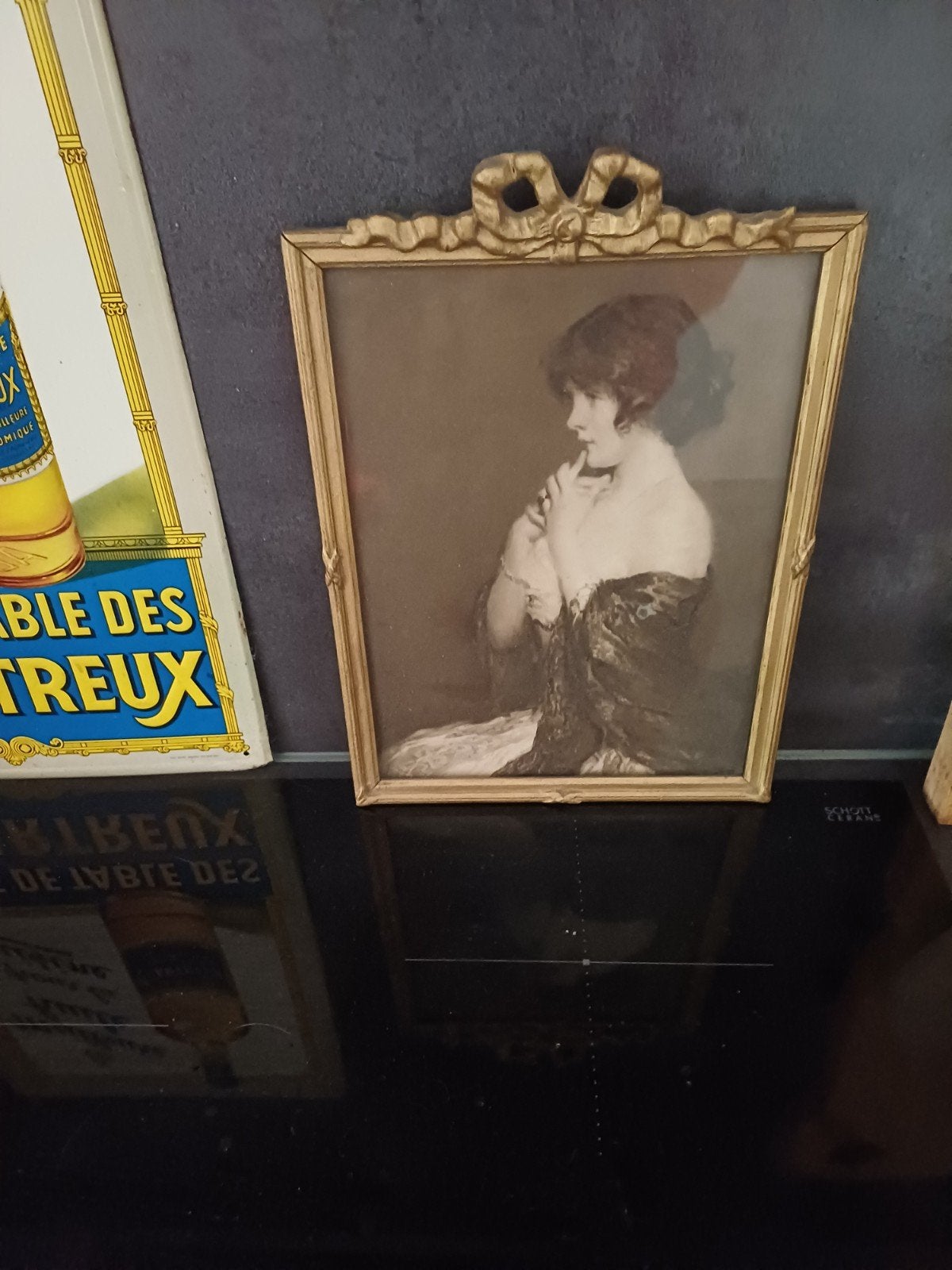 Prachtig antiek Frans Fotolijstje met strik en glas, Verzenden