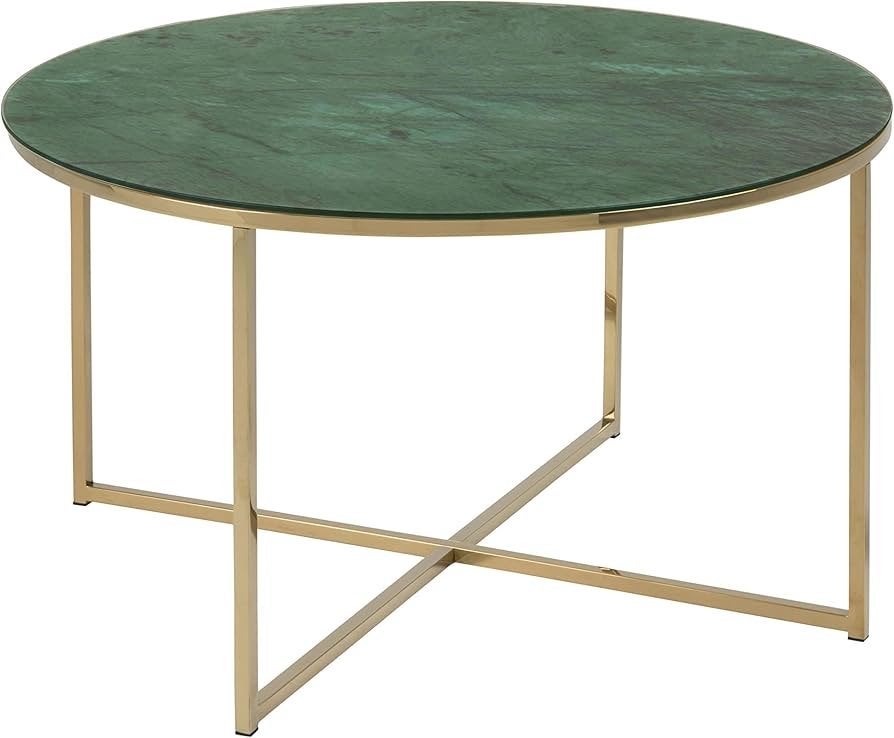 Nieuwe Salontafel Marmerlook Glas & Goud - Rond 80x45cm, Ophalen, ., ., Rond