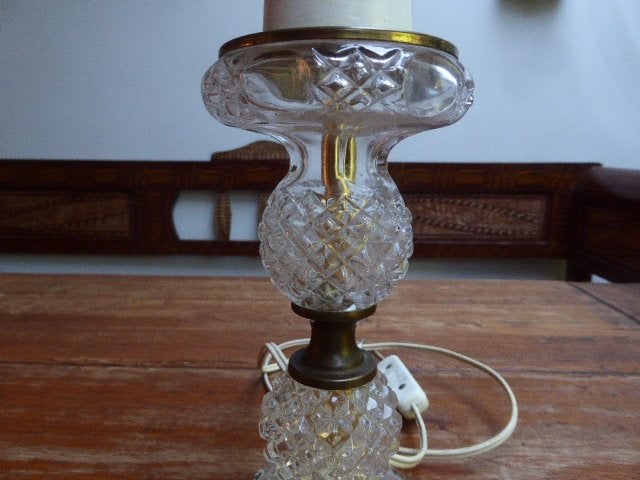 Vintage persglazen lamp met messing details, Antiek en Kunst, Ophalen of Verzenden