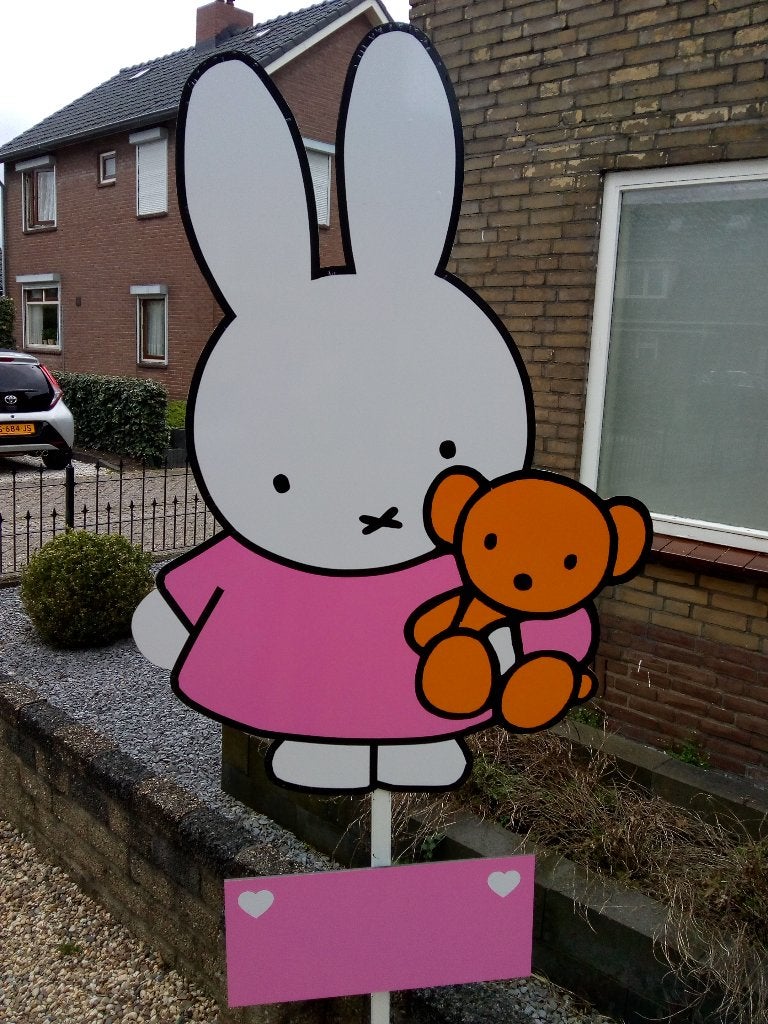 babybordverhuur westervoort nijntje met beer roze, Ophalen, Nieuw, Geboortebord