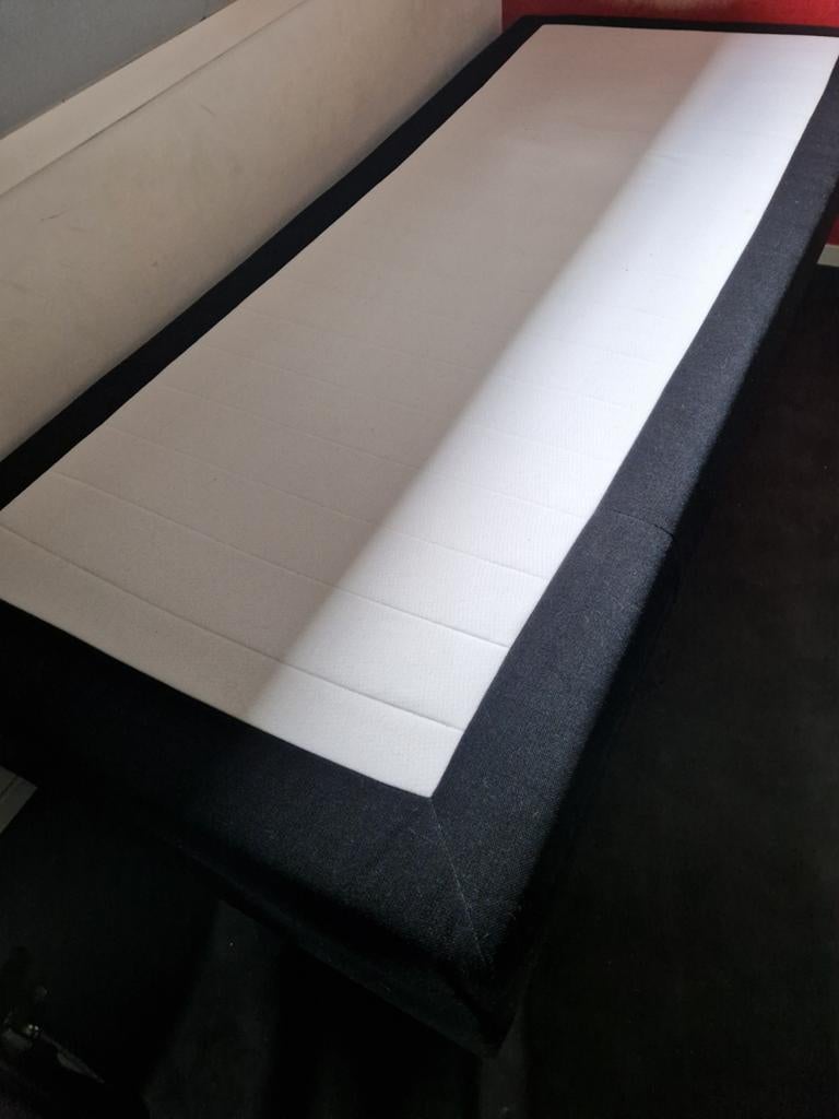 Boxspring 210 x 90 met matras norma zwart, Ophalen, 90 cm, Eenpersoons, Stof