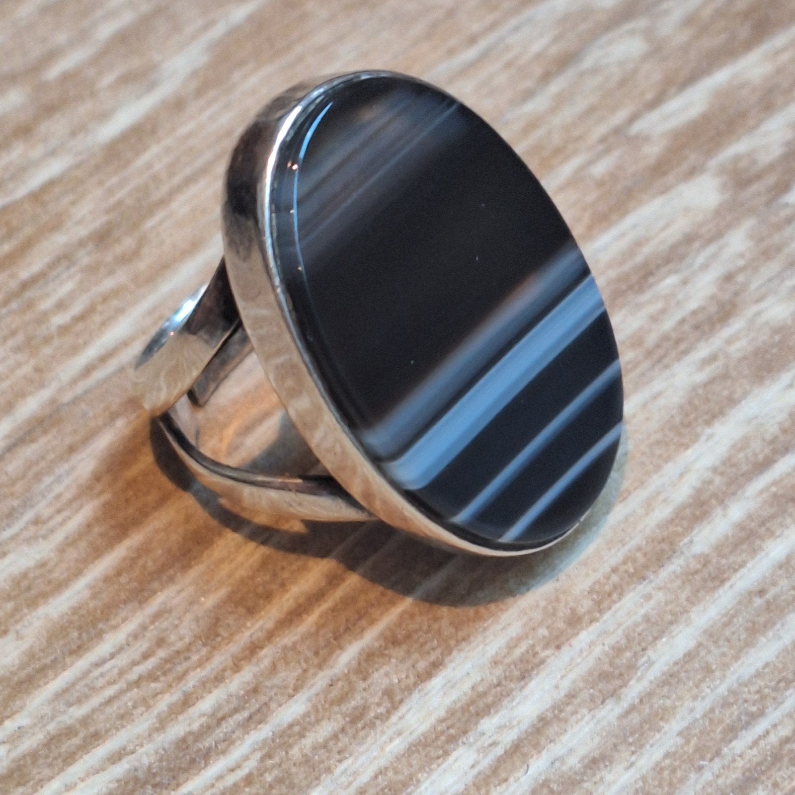 Zilveren ring onyx zilver, Gebruikt, Ophalen of Verzenden, Dame of Heer, Zilver