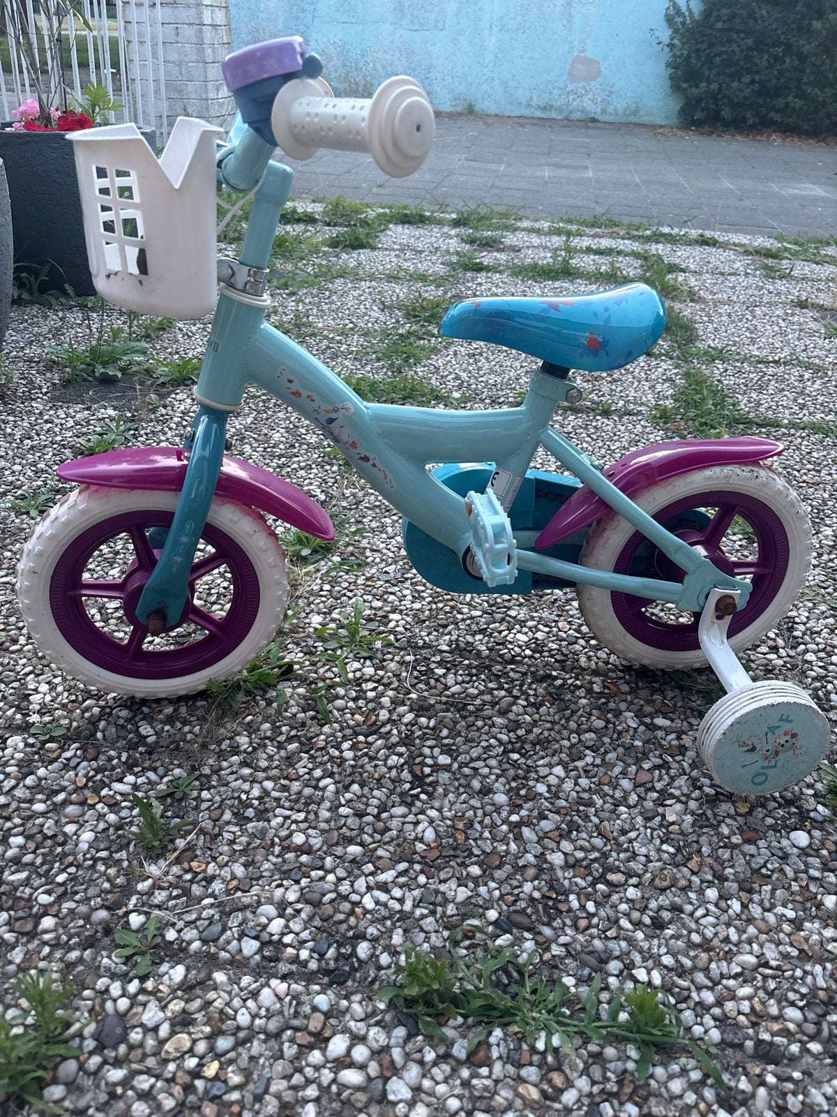 Frozen kinderfiets met zijwieltjes 12 inch, Ophalen, Terugtraprem, Zijwieltjes, Gebruikt